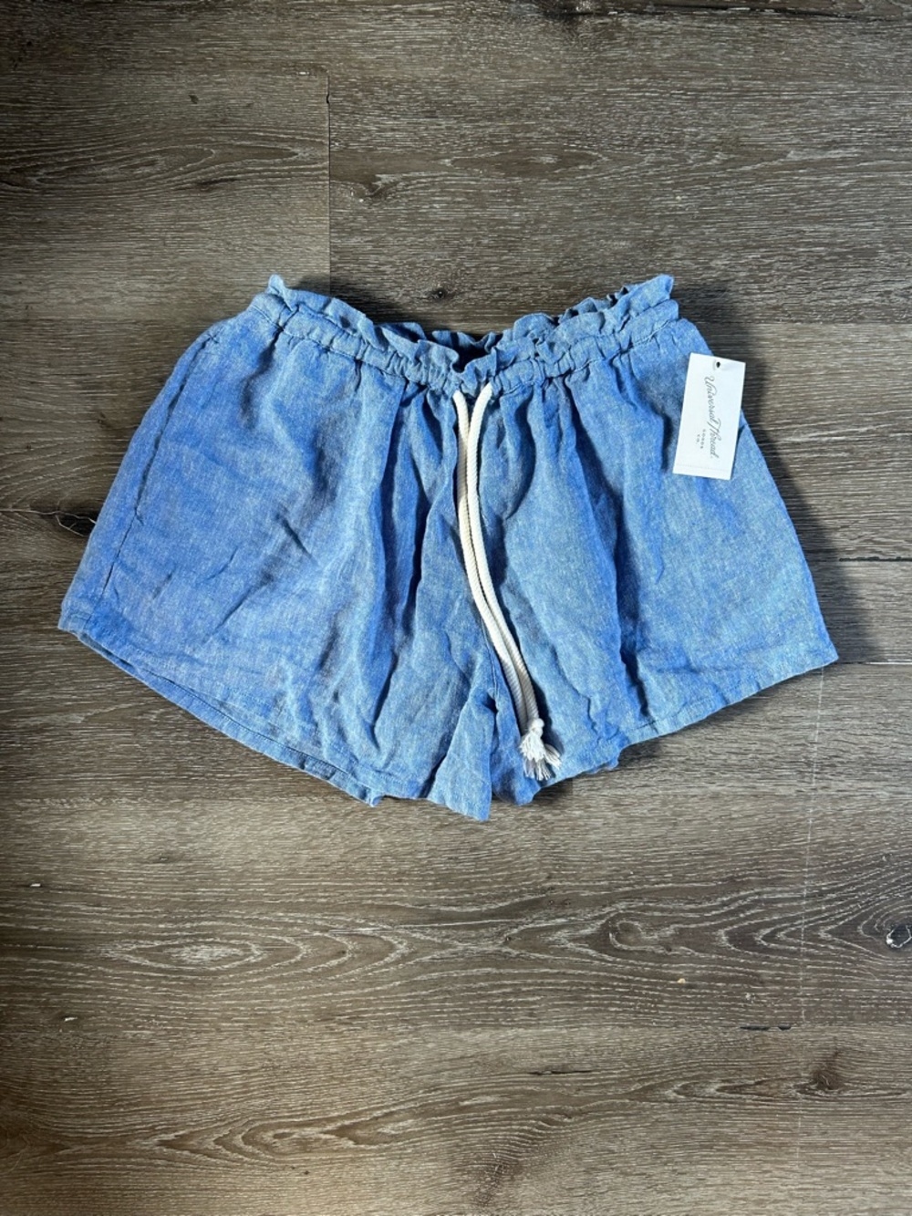 NWT XS Universal Thread High Rise Linen Blend Blue Drawstring Shorts